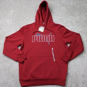 PUMA Hoodie NWT Mens Medium Red Raised Up Hooded Sweatshirt Kanagroo Pocket